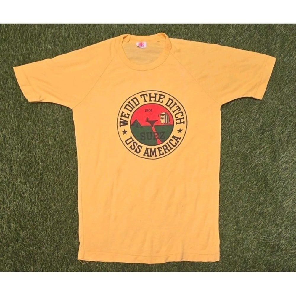 VTG 1981 USS America CV-66 T Shirt We Did The Ditch Suez Canal Navy 80s Small M